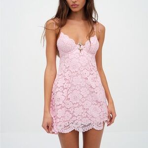 For Love And Lemons Pink Lace Mini Dress “Creamsicle”